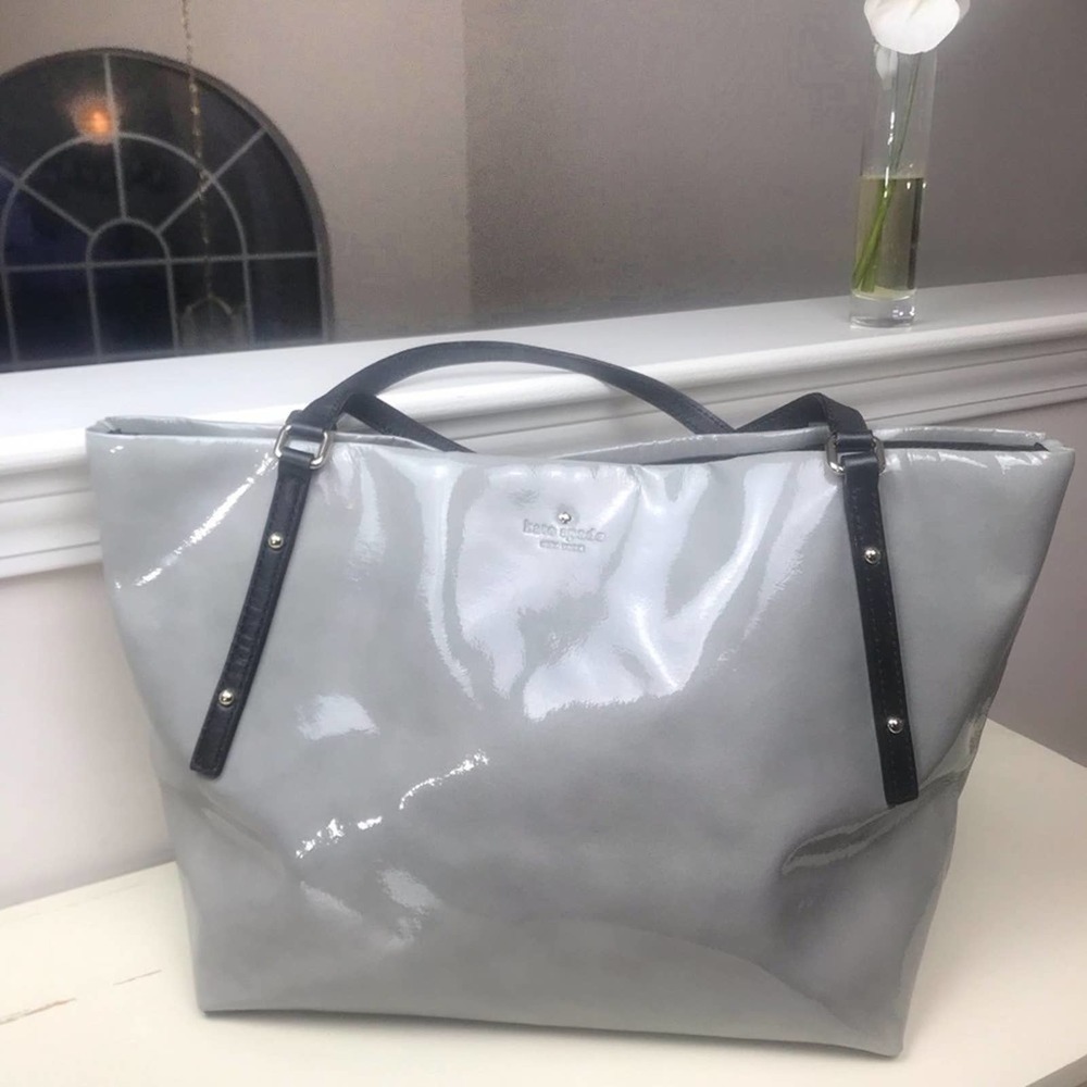 Kate Spade, grey patent leather handbag